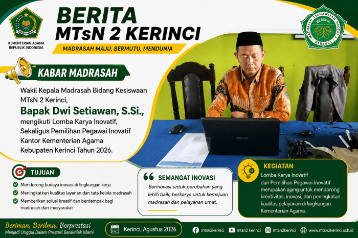 Wakil Kepala Madrasah MTsN 2 Kerinci Ikuti Lomba Karya Inovatif dan Pemilihan Pegawai Inovatif Kemenag Kerinci 2026