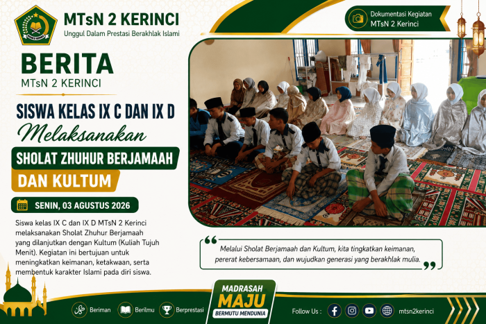 Siswa MTsN 2 Kerinci Laksanakan Sholat Zhuhur Berjamaah Siswa MTsN 2 Kerinci Laksanakan Sholat Zhuhur Berjamaah