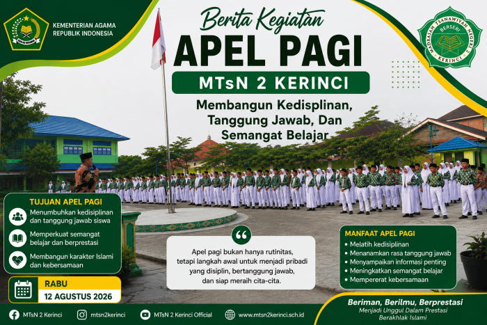 Apel Pagi MTsN 2 Kerinci: Membangun Kedisiplinan, Tanggung Jawab, dan Semangat Belajar Apel Pagi MTsN 2 Kerinci: Membangun Kedisiplinan, Tanggung Jawab, dan Semangat Belajar