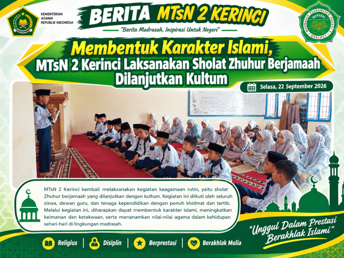 Membentuk Karakter Islami, MTsN 2 Kerinci Laksanakan Sholat Zhuhur Berjamaah Dilanjutkan Kultum Membentuk Karakter Islami, MTsN 2 Kerinci Laksanakan Sholat Zhuhur Berjamaah Dilanjutkan Kultum