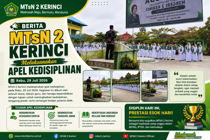 MTsN 2 Kerinci Melaksanakan Apel Kedisiplinan Rabu, 29 Juli 2026 MTsN 2 Kerinci Melaksanakan Apel Kedisiplinan Rabu, 29 Juli 2026