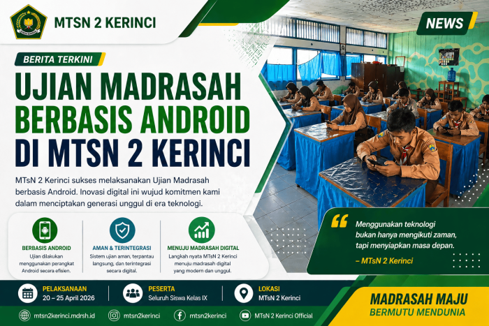 Ujian Madrasah Berbasis Android di MTsN 2 Kerinci Berjalan Lancar dan Modern