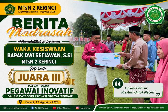 Waka Kesiswaan MTsN 2 Kerinci Raih Juara III Pegawai Inovatif Kategori Inovasi Digital Terbaik Waka Kesiswaan MTsN 2 Kerinci Raih Juara III Pegawai Inovatif Kategori Inovasi Digital Terbaik