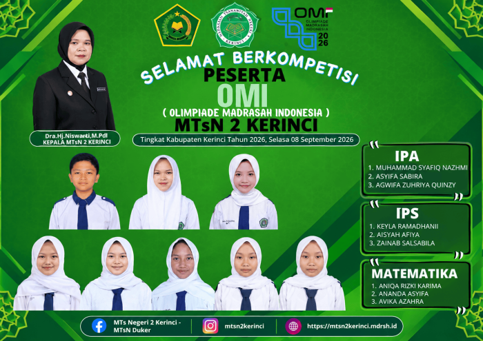 Selamat Berkompetisi, Peserta OMI 2026 MTsN 2 Kerinci Siap Raih Prestasi Selamat Berkompetisi, Peserta OMI 2026 MTsN 2 Kerinci Siap Raih Prestasi